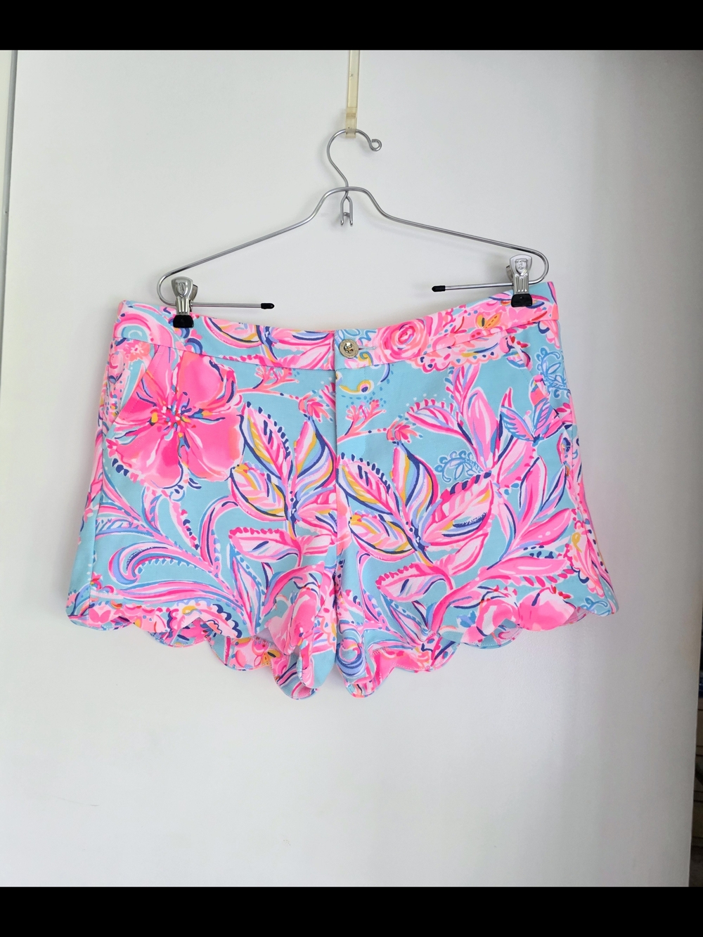 Lilly Pulitzer High-Waist Floral Scallop Shorts - Pink & Aqua 12